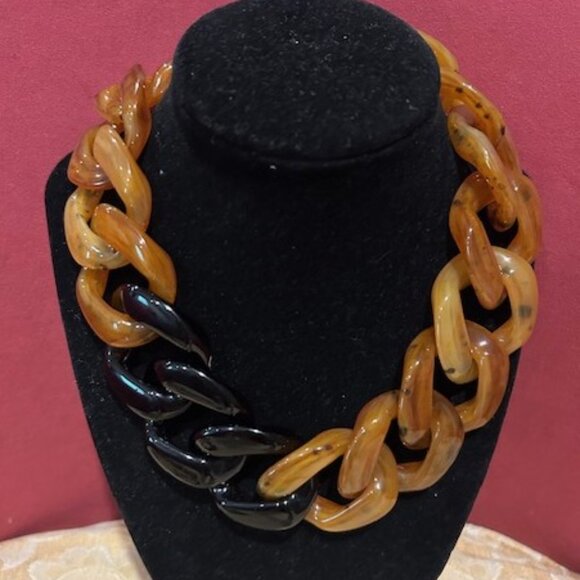 ANGELA CAPUTI Italy Amber & Black Resin Large Chunky Choker NECKLACE - Picture 3 of 8